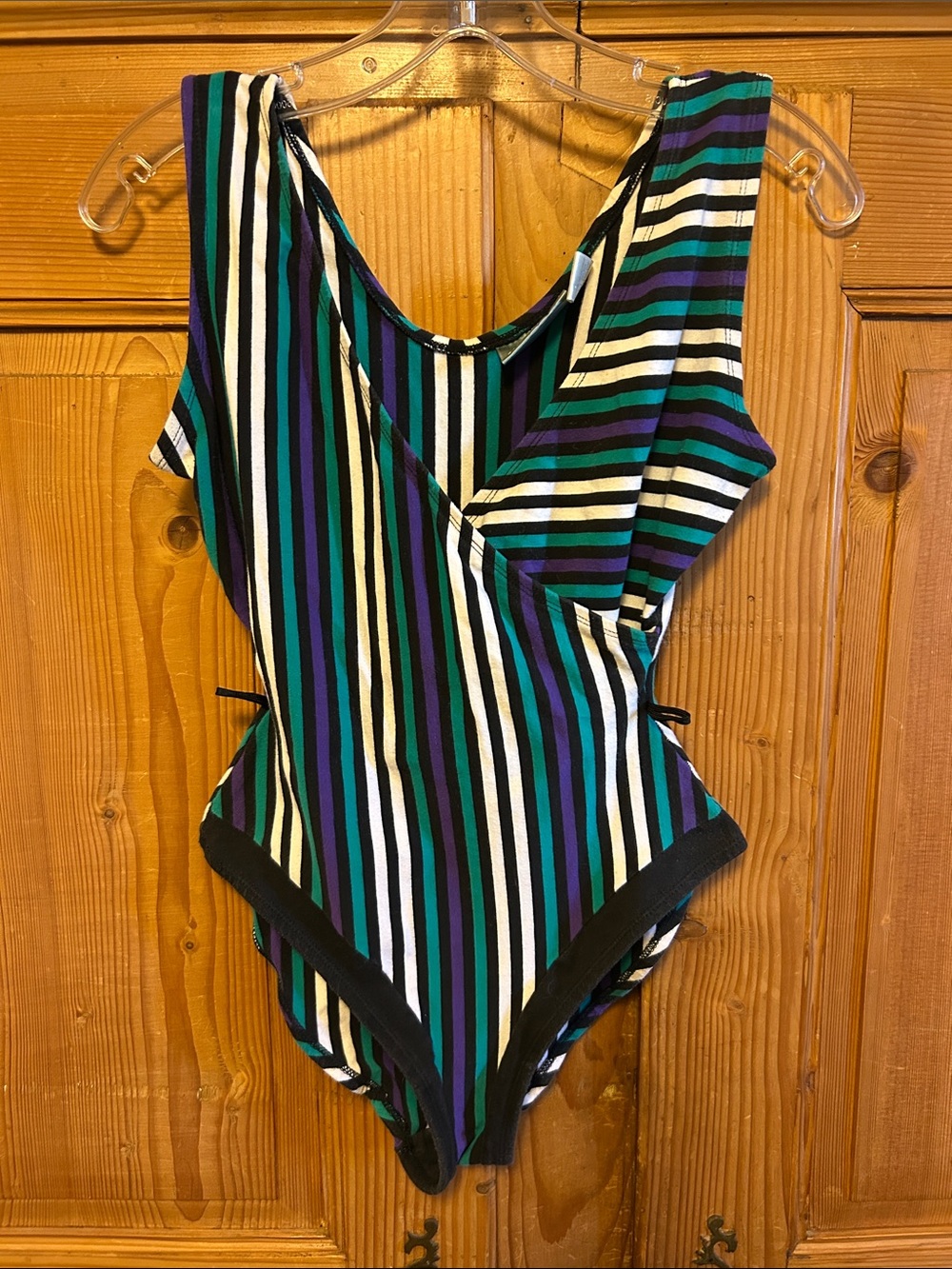 Vintage 80's Leotard Active Interest by Mervyns Striped Jazzersize XL